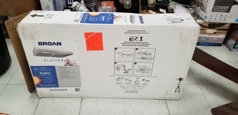 lot 6077 image: Broan 36 Range Hood Model BCSD136WW Appears New No Further Testing