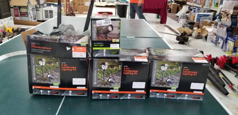 lot 6010 image: Three Pkg of 6 pc Landscape Lighting Kits and One Spotlight - Appears New Not Tested