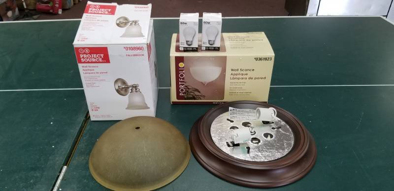 lot 6100 image: Two Wall Sconce and One Flush Mount Light Fixtures wBulbs Appears New No Further Testing