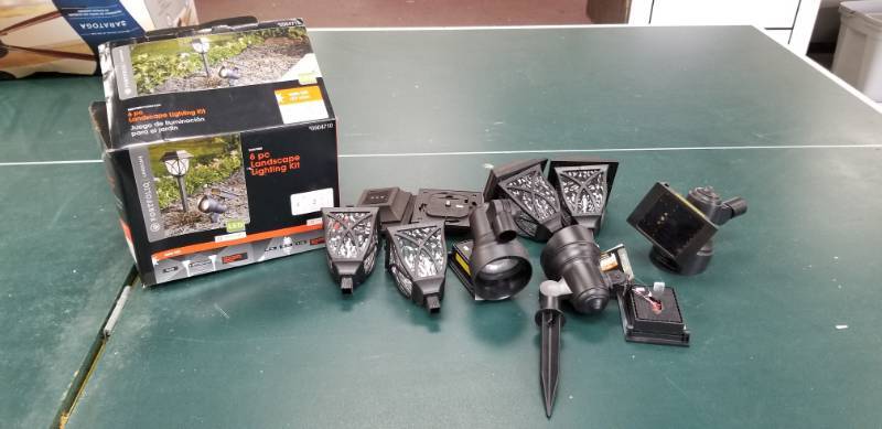 lot 6108 image: Six Piece Landscape Lighting Kit Solar Power Appears New No Further Testing