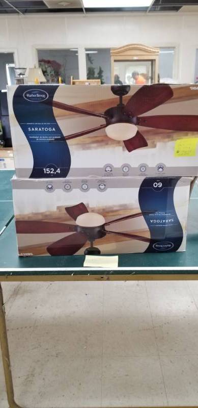 lot 6112 image: Harbor Breeze Saratoga DownRod Ceiling Fan Two for One, Parts May be Missing