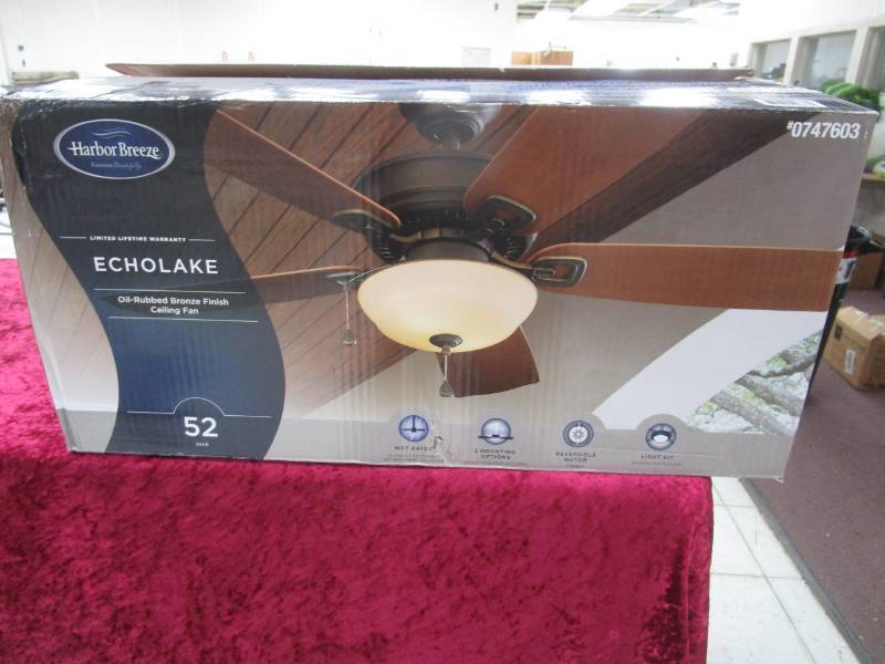 lot 6142 image: Harbor Breeze Echolake 52 Downrod Ceiling Fan Appears New No Further Testing