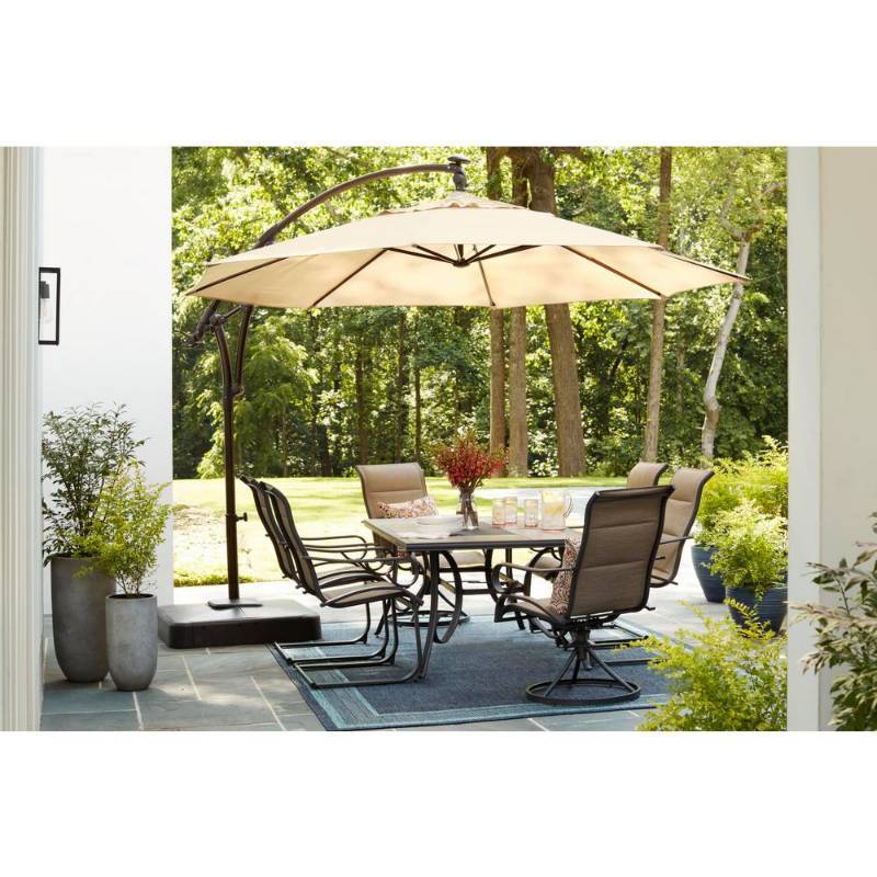 Hampton Bay 11 Ft Aluminum Cantilever Solar Led Offset Patio Umbrella In Putty Commercial Coolers Apartment Size Fridge Patio Furniture Bbq Grills Equip Bid