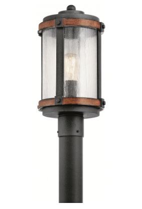 lot 2243 image: Kichler Barrington 17.75-in H Distressed Black And Wood Post Light Open Box Not Tested