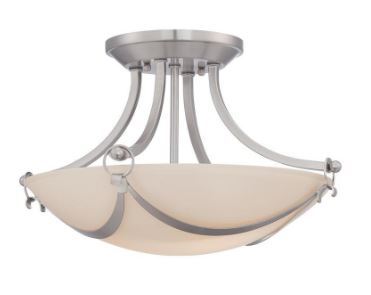 lot 2248 image: allen  roth Winnsboro 15.25-in W Brushed Nickel Frosted Glass Semi-Flush Mount Light Open Box Not Tested
