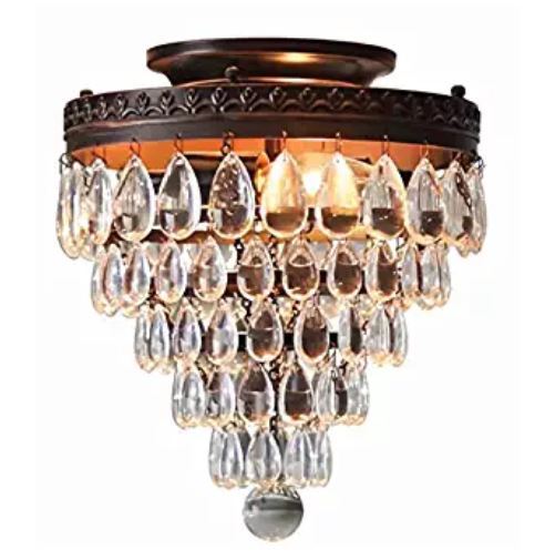 lot 2301 image: allen  roth Eberline 9.06 W Oil-Rubbed Bronze Ceiling Flush Mount Light Crystal Drops Contemporary Modern Fixture