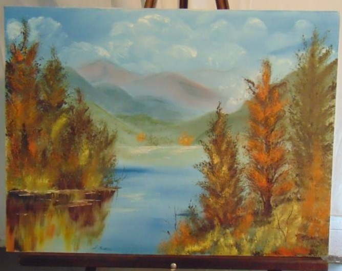lot 14316 image: L Pasco MountainLake Landscape original oil painting