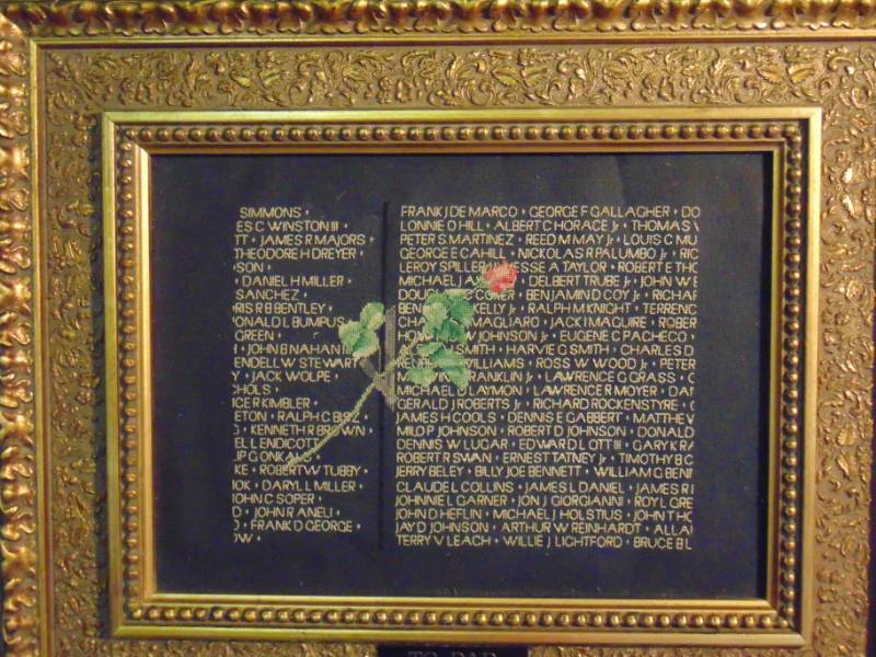 lot 14322 image: Intricate Detailed Vintage Frame with Photo Print of Names on VietNam Wall