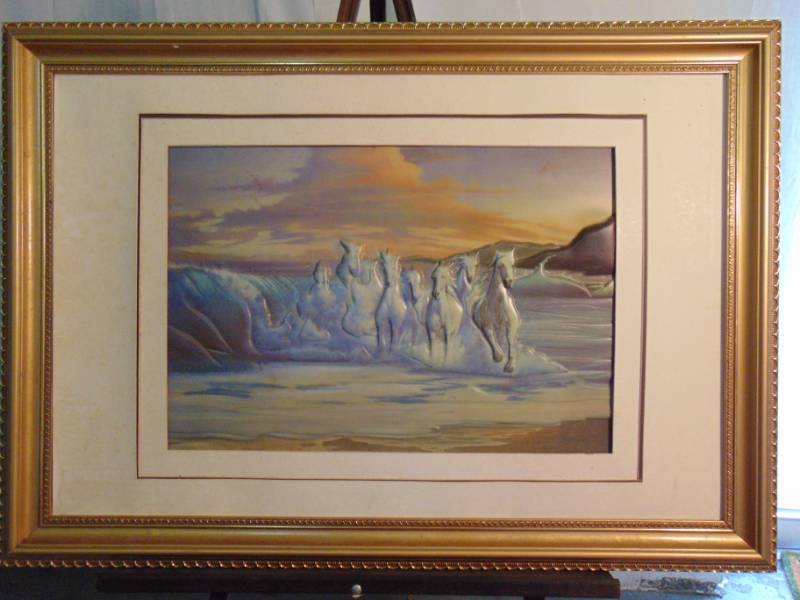 lot 14324 image: 7 White Horses Framed Artwork