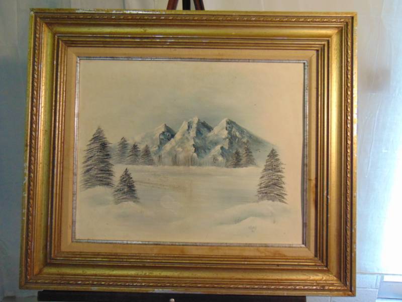 lot 14326 image: Vintage Decorative Framed Winter Landscape Painting by Vicki 79