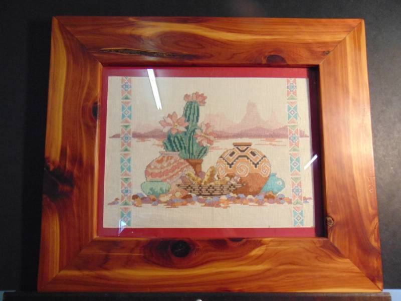 lot 14391 image: Framed Southwestern Cross Stitch