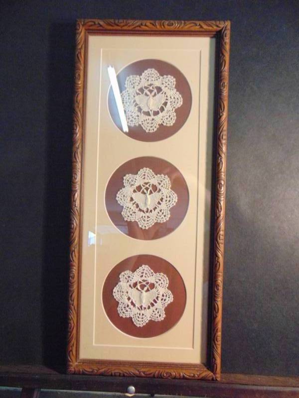 lot 14396 image: Beautifully Framed Butterflies Doilies