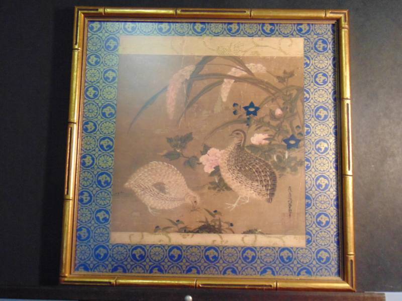 lot 14408 image: Quails and Flowers Framed By Tosa Mitsuoki