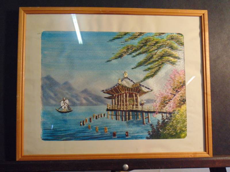lot 14412 image: Framed Japanese Embroidery Textile Art