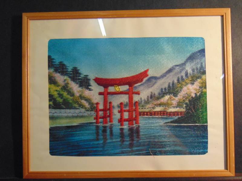 lot 14413 image: Framed Japanese Embroidery Textile Art