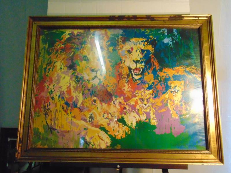 lot 14415 image: Framed Abstract Lion Painting