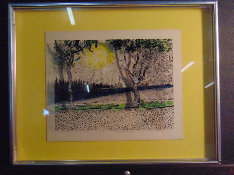 lot 14451 image: Framed and Matted Landscape Drawing
