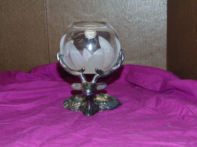 lot 14536 image: Astral Pure Lead Crystal w brass Elk Holder