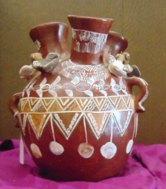 lot 14538 image: Handmade Ceramic Pottery - Large Vase with 3 Openings