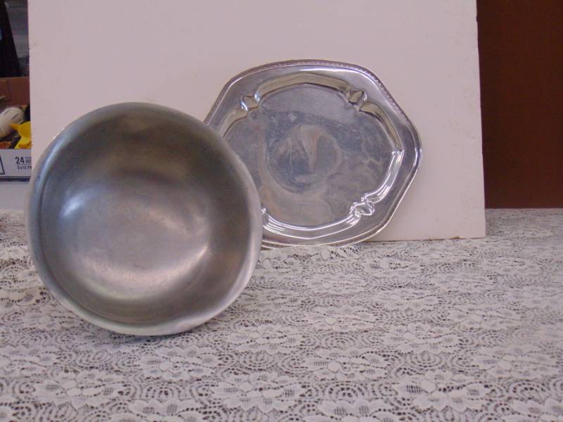 lot 14560 image: Silver Platter and Pewter Bowl