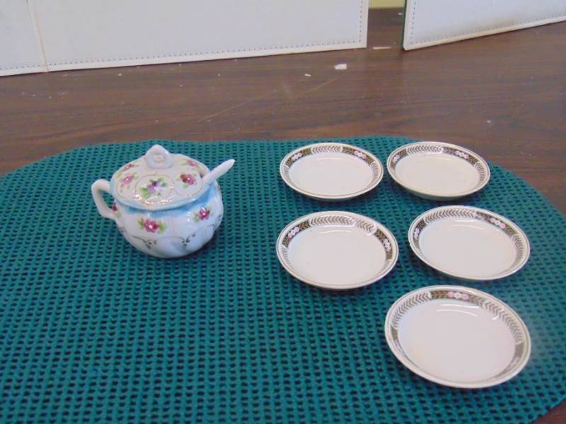 lot 14563 image: 1880-1900 From Japan China sugar bowl with spoon, and China from England