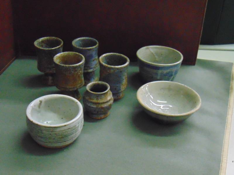 lot 14602 image: Hand Thrown Stoneware Pottery Bowls, glasses and more