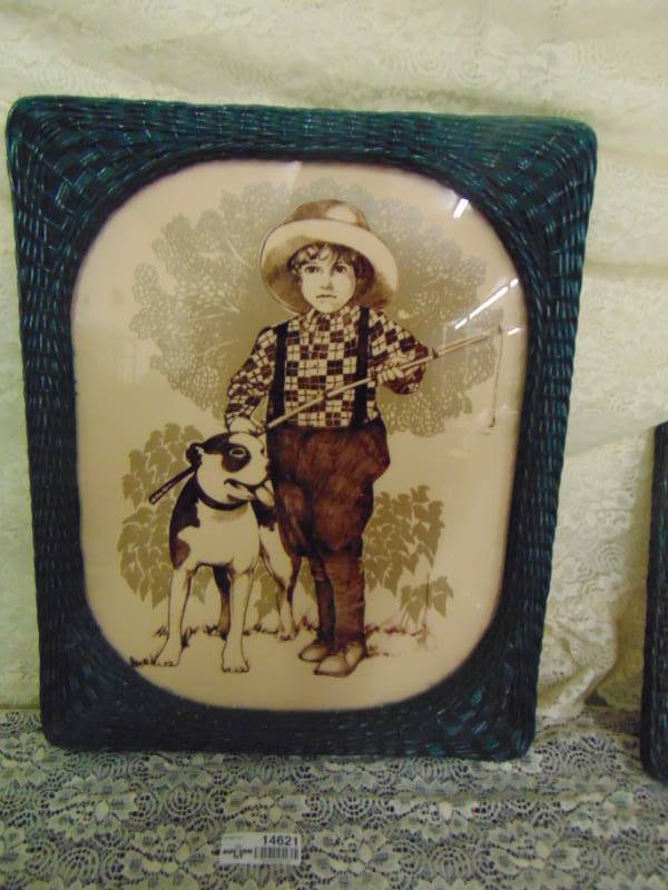 lot 14621 image: Lucid Lines  Gone Fishing Framed in Green Wicker