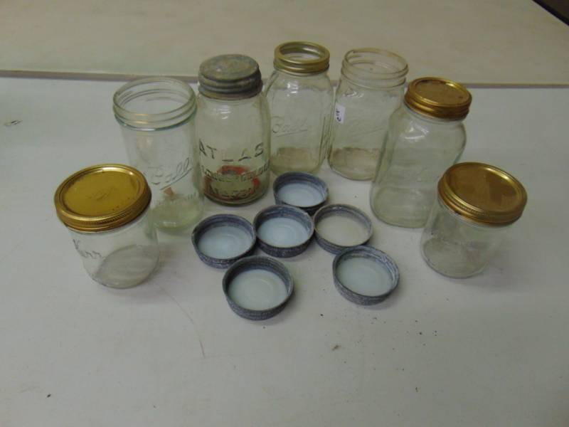 lot 10022 image: Antique Ball Jars and lids