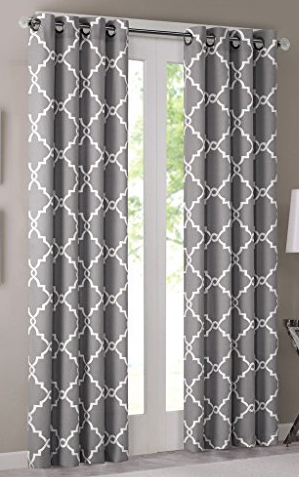 lot 58 image: Madison Park Geometric Silver Curtain Set 50x95