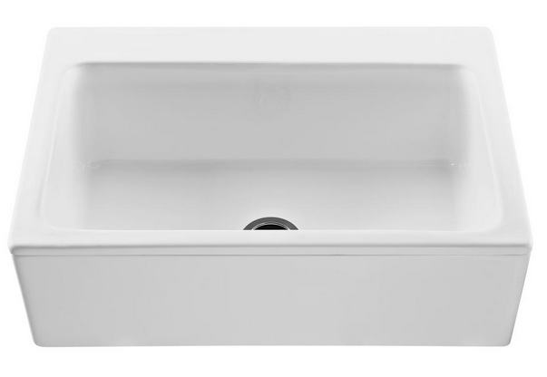 lot 261 image: McCoy Farmhouse Apron-Front Cross Link Acrylic 33 in. Single Bowl Kitchen Sink in White