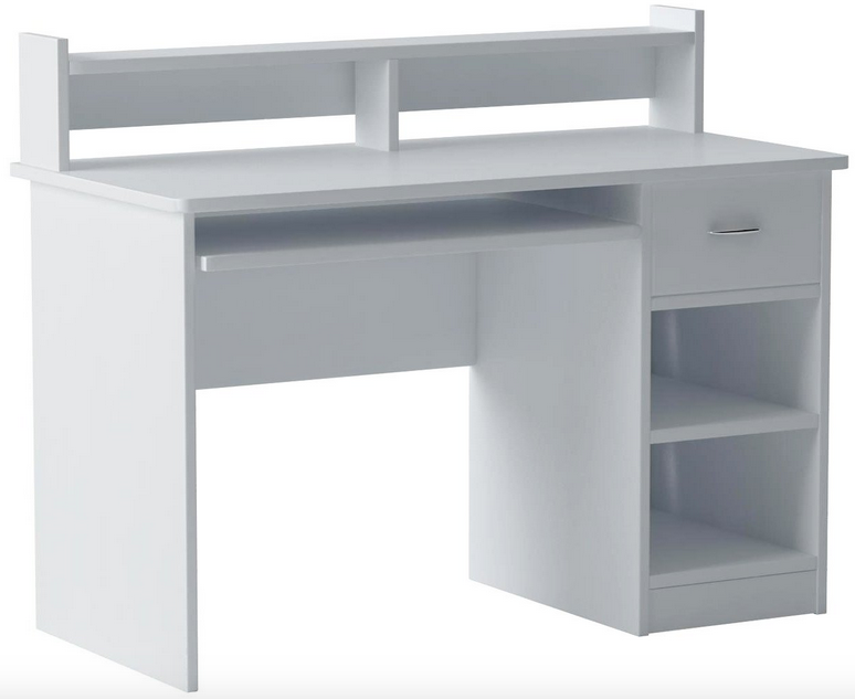 lot 275 image: Essential White Computer Desk Hutch with Pull-Out Keyboard