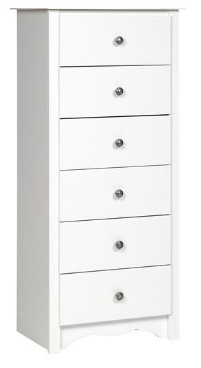 lot 277 image: Prepac White Monterey Tall 6 Drawer Chest