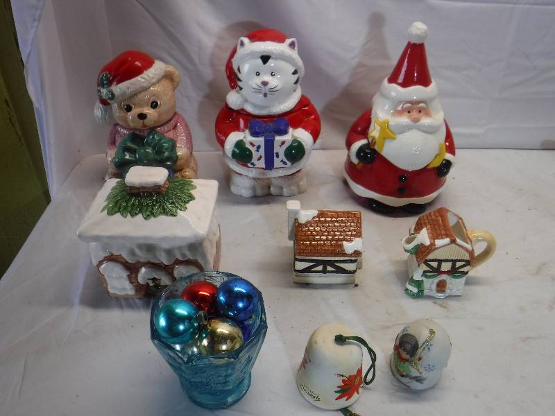 lot 12043 image: Christmas Cookie jars, sugar and creamer and more
