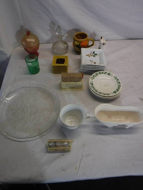 lot 12116 image: Square plates, candy dish, cruet and more