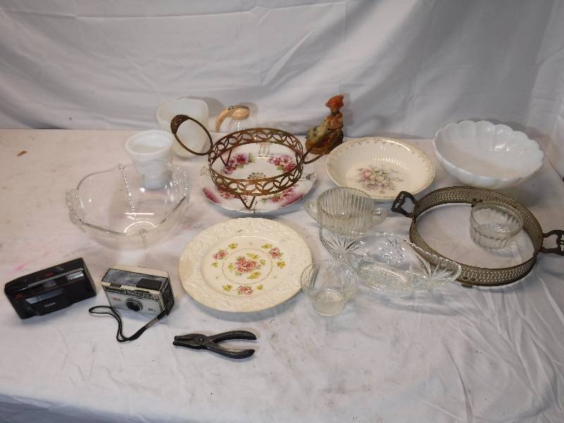 lot 12098 image: Glass bowls, hole punch, cameras and more