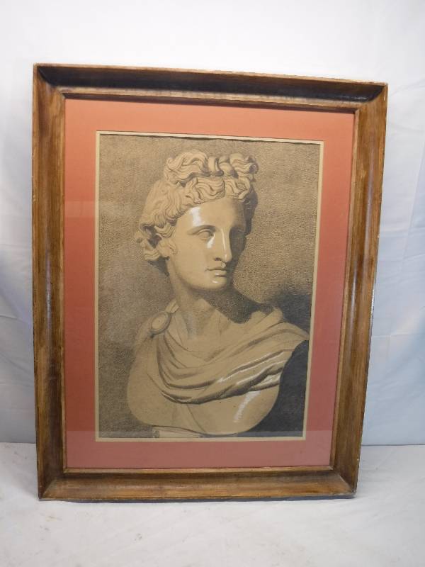 lot 12024 image: Framed Greek bust print