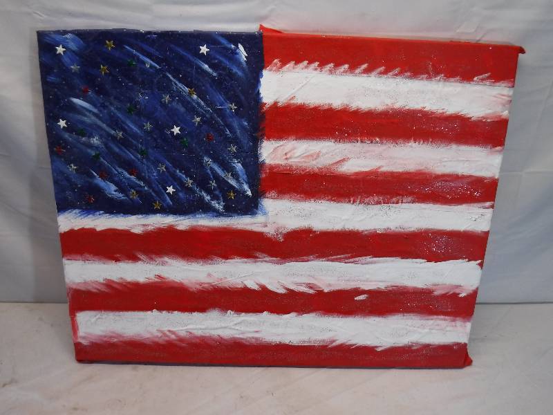 lot 12025 image: American flag painting on canvas
