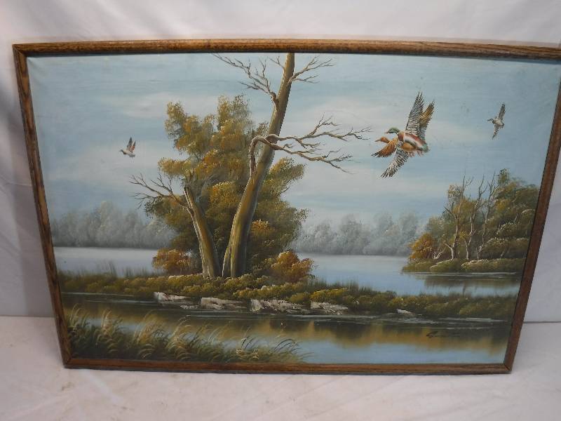 lot 12029 image: Ducks coming to land painting