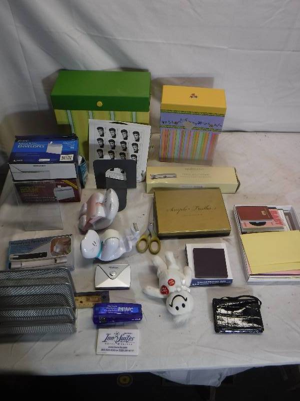 lot 12188 image: Elvis stamps, card organizer, mail sorter and other office supplies