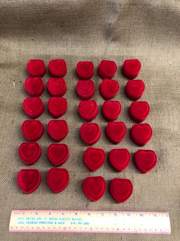 lot 1349 image: 29 Red Heart Shaped Ring Cases