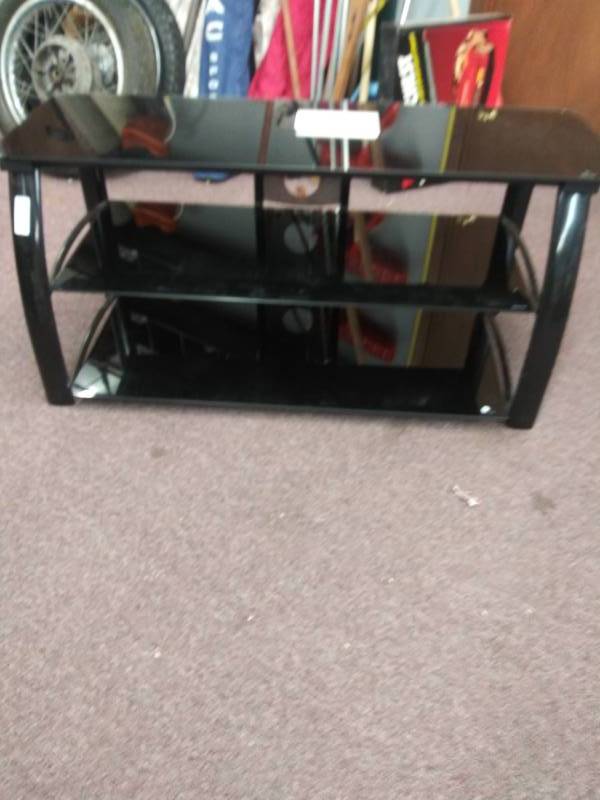 lot 1346 image: 3 Tier Black Glass Television Stand