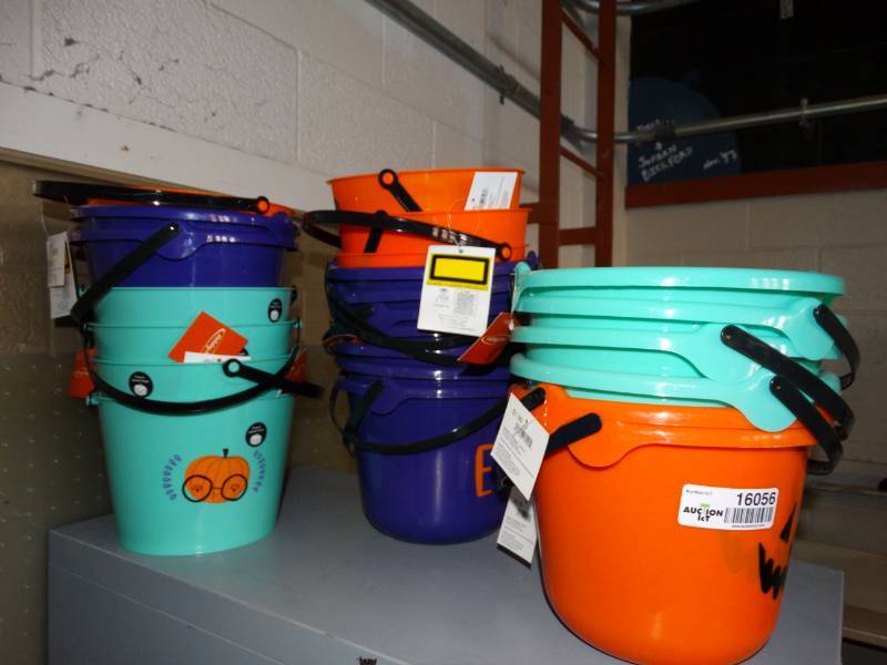 lot 16056 image: Big stack of halloween buckets.