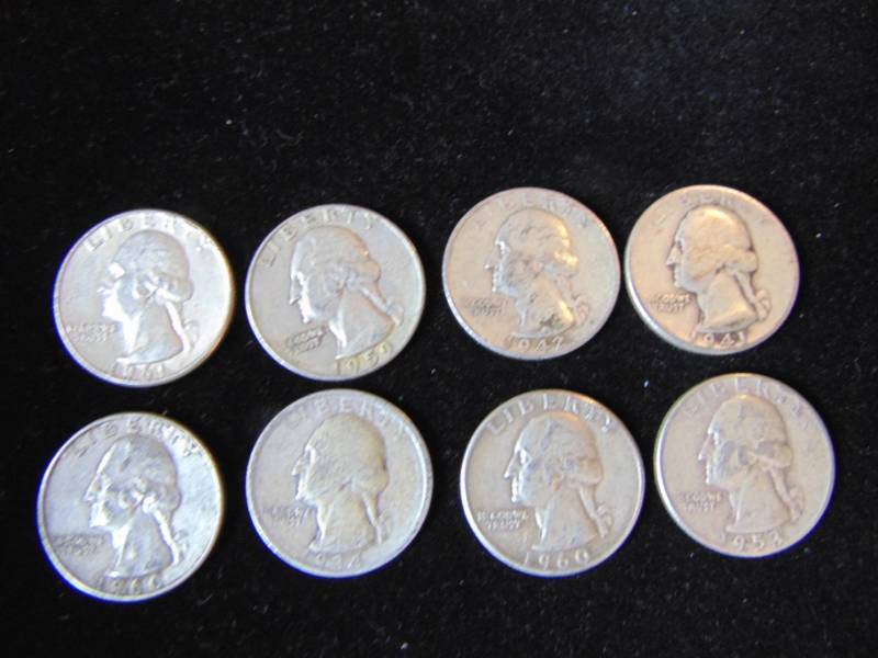 lot 7004 image: 8 Washington Quarters - Dated 1934, 41,42,53, 59,60,60 and 61