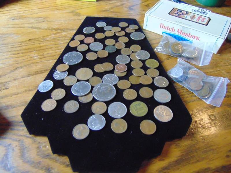lot 7027 image: Small Cigar Box full of Foreign Coins
