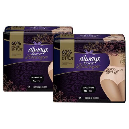 lot 8094 image: Always Discreet Boutique, Incontinence Underwear for Women, Maximum Protection, Peach, XL, 32 ct
