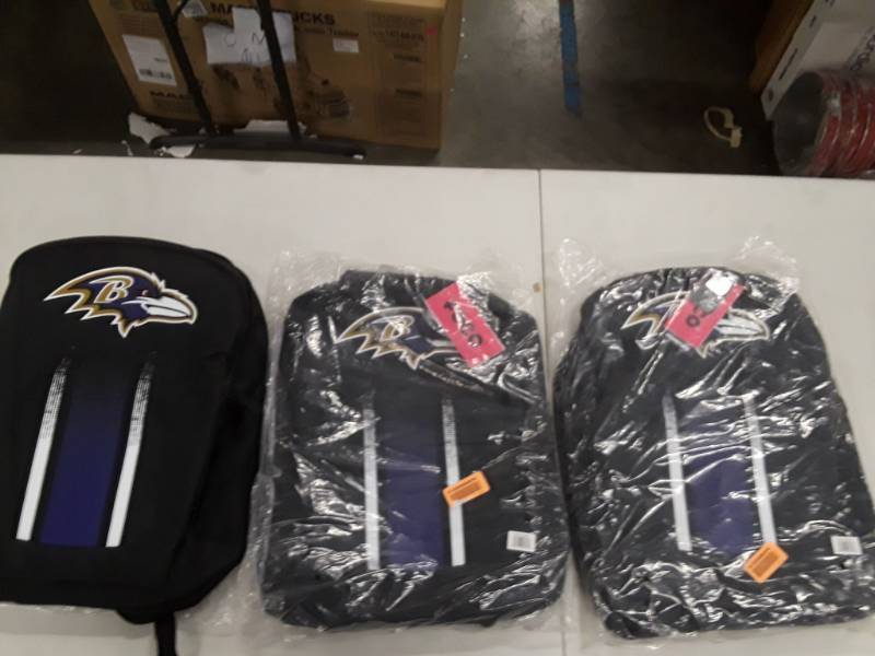 lot 8196 image: 3 Baltimore Ravens Backpack