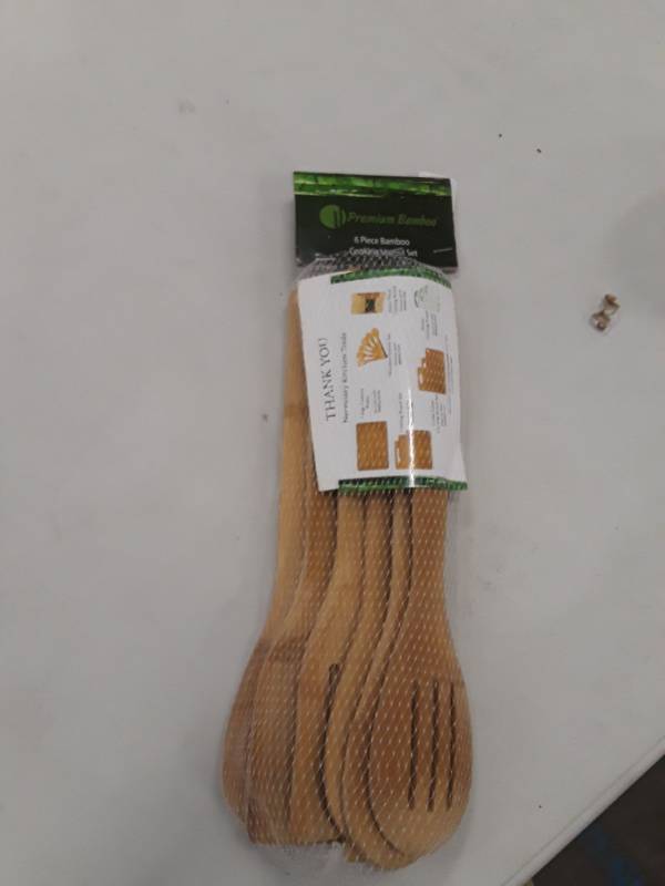lot 8272 image: Wooden Spoon Utensil Set - 6 Bamboo Spoons And Spatulas 12 Inch Cookin...