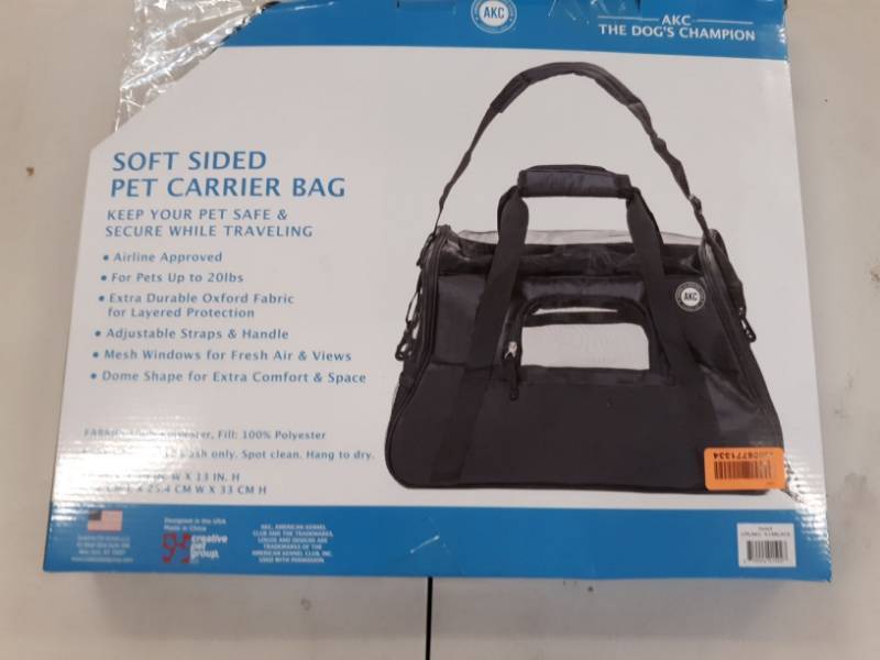 lot 8326 image: Creative Pet Group CPGAKC-618BLACK 19 x 10 x 13 in. Airline Approved Assorted Pet Carriers - Black