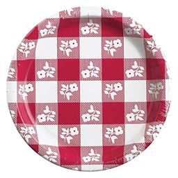 lot 8338 image: Creative Converting 10-14 Inch Red Gingham Paper Plates, 8 Count (Pack of 2) (Total Count  96)