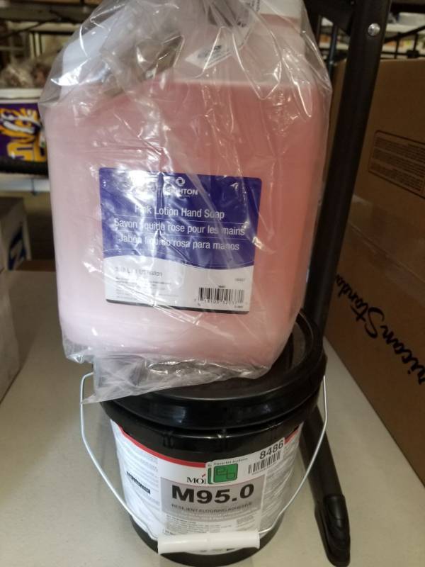 lot 8486 image: Brighton Pink Lotion Hand Soap, M95.0 Resilient Flooring Adhesive